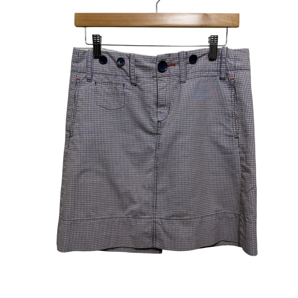 Paper Boy Blue Micro Plaid Cotton Pencil Mini Skirt Button Detail Size 6 Preppy